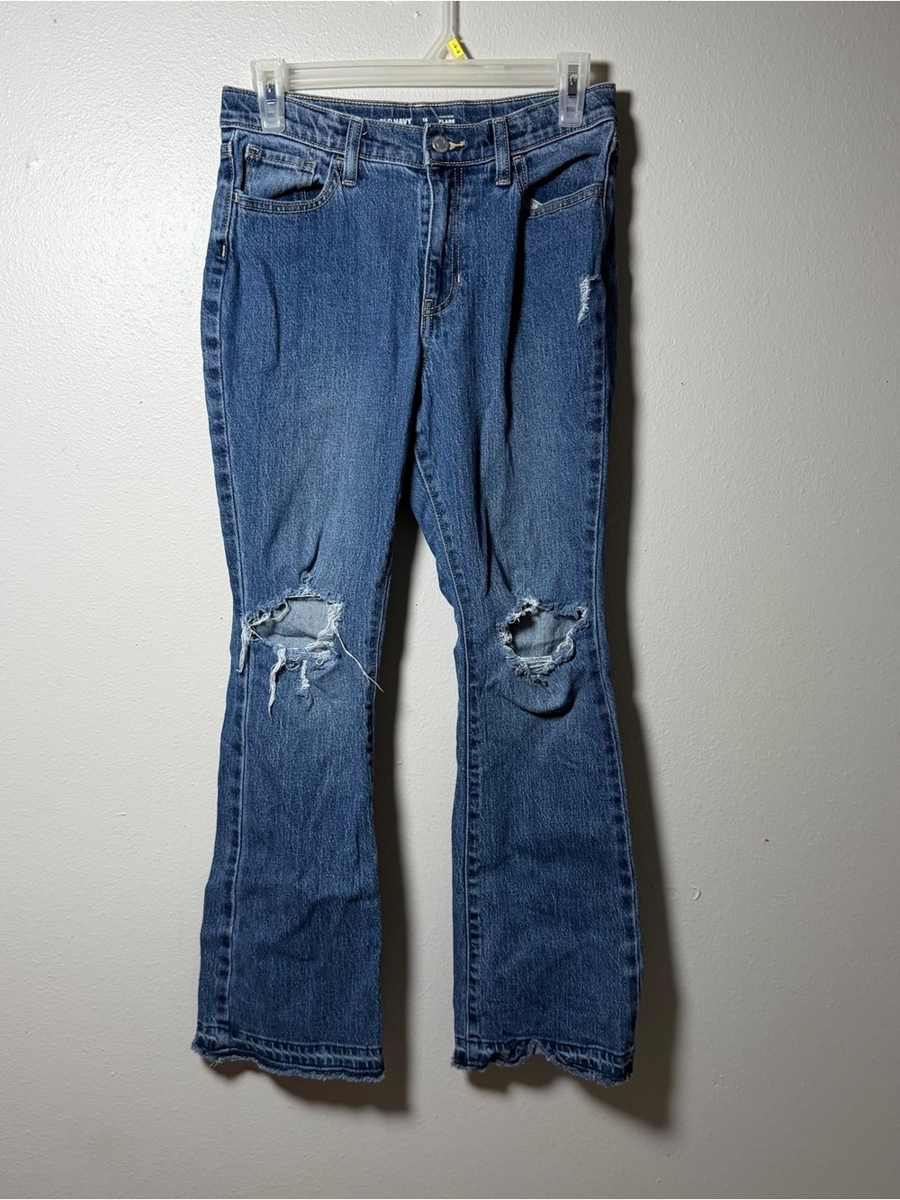 Old Navy Kids Girl High Rise Flare Classic Distressed Blue Denim Jeans size 16